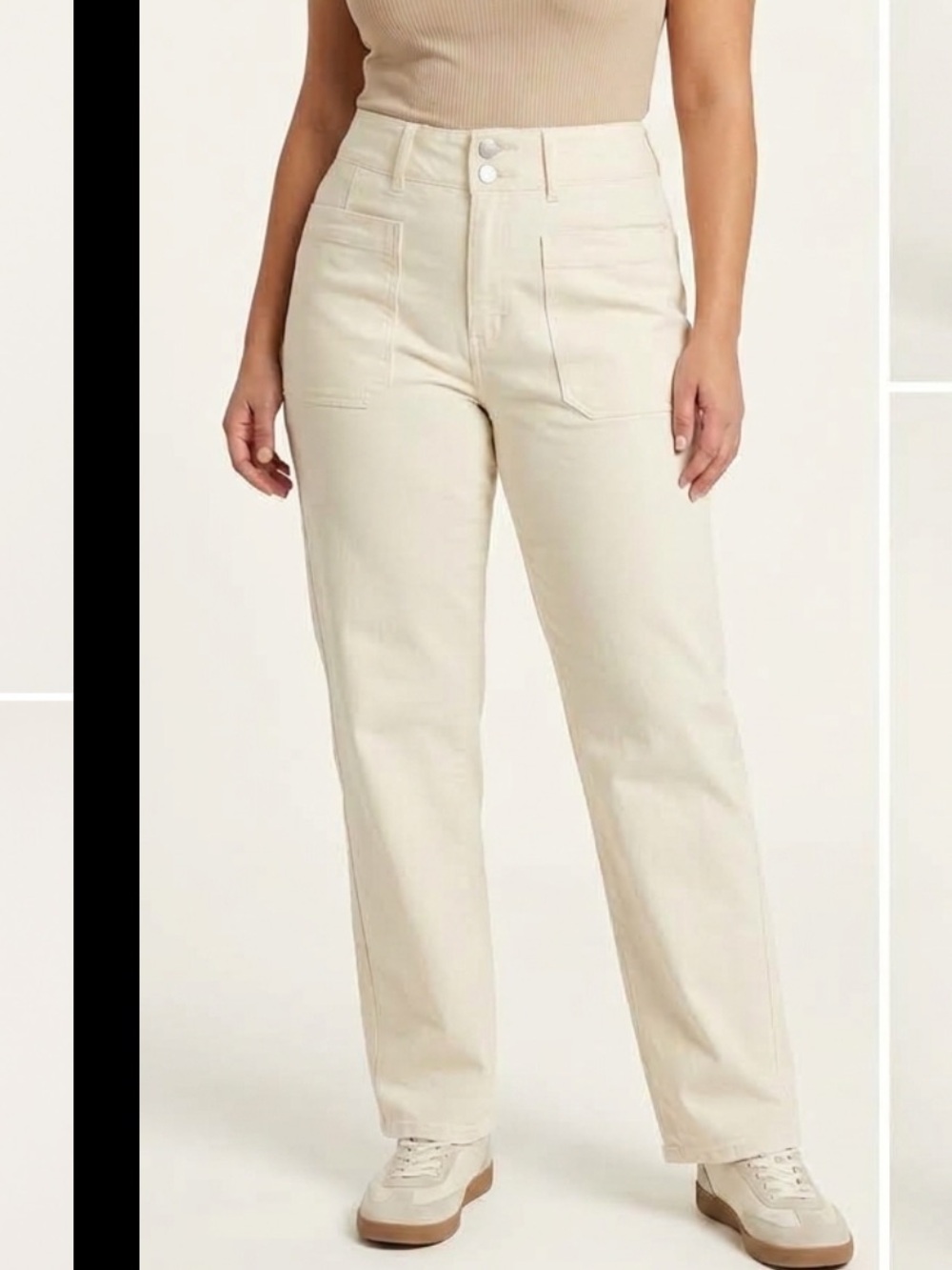 Flamingals Straight Leg High-Rise Jeans in Cream